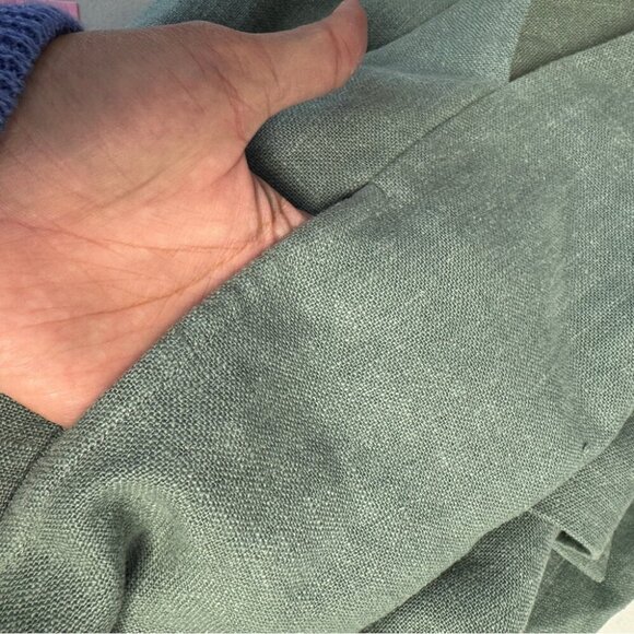 Soft Surroundings Green Ramie Long Tunic Coat Boho Chic Military Jacket Size M - Picture 15 of 16